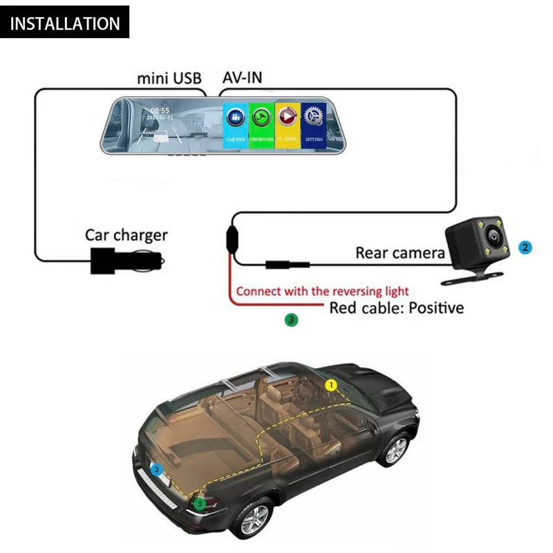 Retrovisor com Câmera de Ré e Gravação